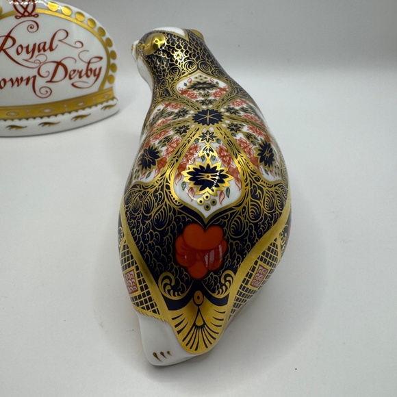 Royal Crown Derby Imari Badger bone china paperweight figurine gold stopper EUC - Picture 3 of 9